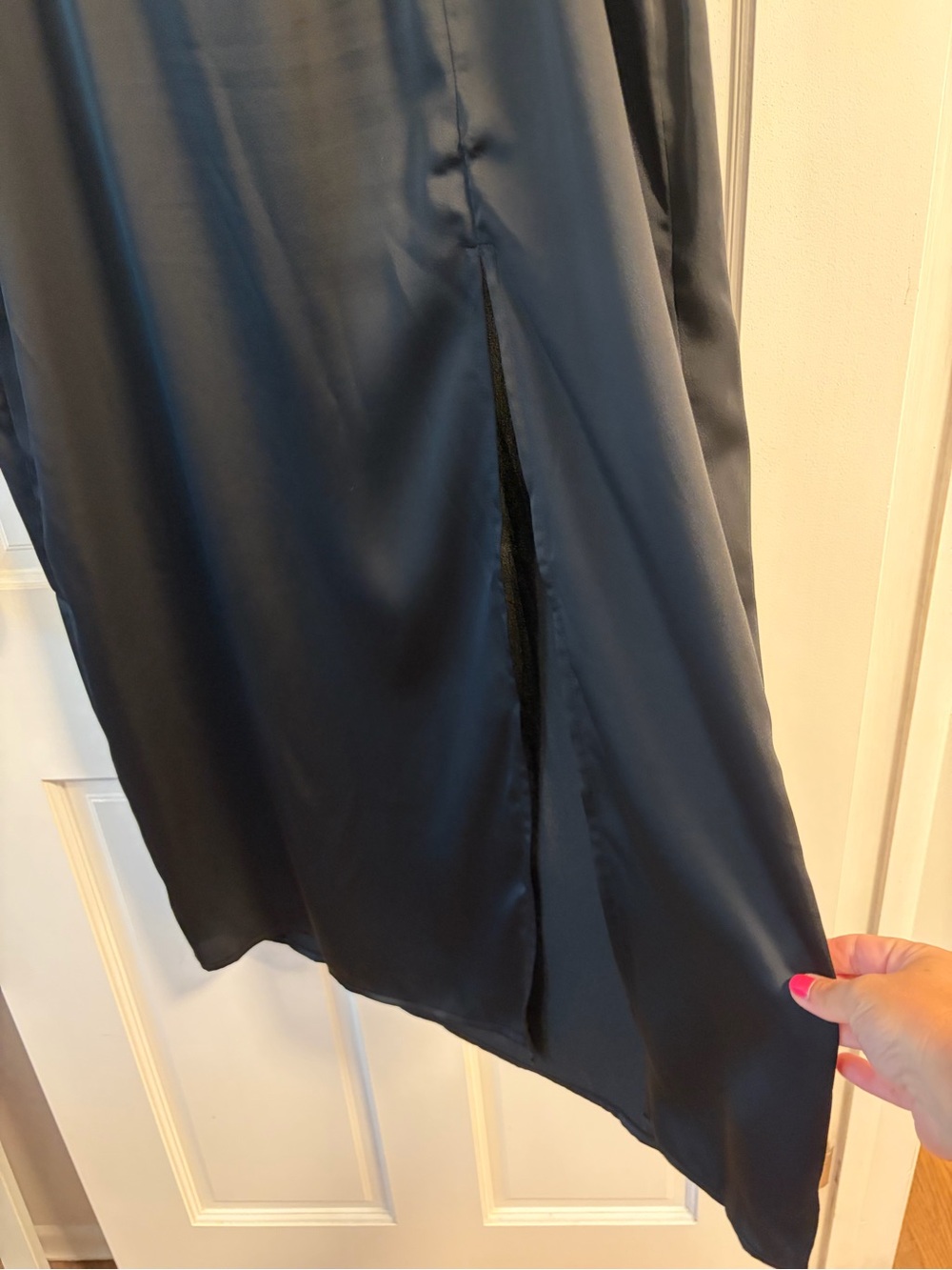 A New Day Black Satin Maxi Skirt with Slit - Picture 5 of 7